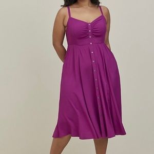 Torrid shirred button front midi dress—challis